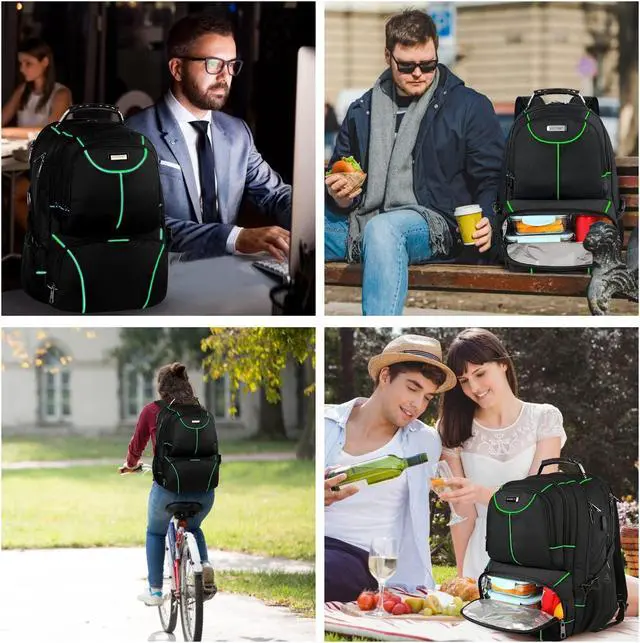 Alt view image 2 of 5 - VECKUSON Laptop Backpack, 15.6 Inches, Green, Unisex, Waterproof, USB Charging Port, Insulated, TSA Approved, Anti-Theft, Durable Polyester Nylon Fabric