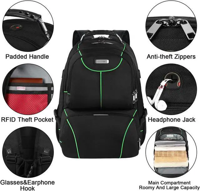 Alt view image 3 of 5 - VECKUSON Laptop Backpack, 15.6 Inches, Green, Unisex, Waterproof, USB Charging Port, Insulated, TSA Approved, Anti-Theft, Durable Polyester Nylon Fabric