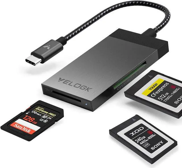 Main image of 3-in-1 CFexpress/XQD/SD Card Reader USB C, VELOGK Dual-Slot USB 3.2(10Gbps) CFexpress Type B Card Reader Adapter compatible with Android/Windows/Mac OS/Linux, with Brushed Aluminum Case&Portable Pouch