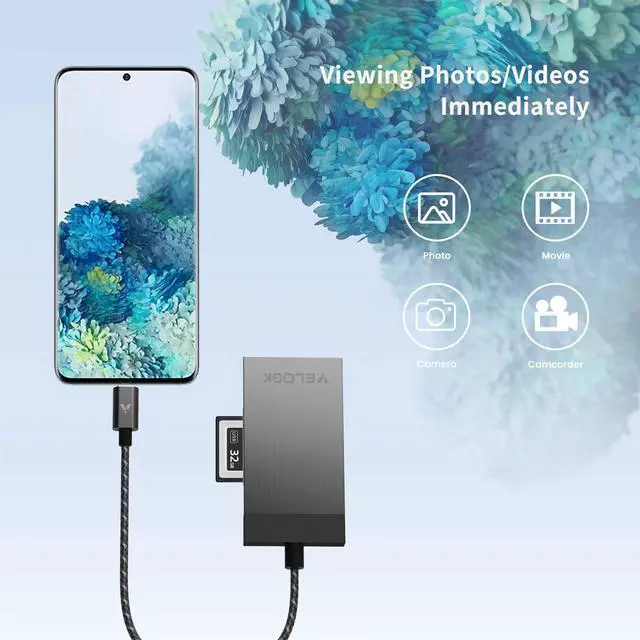 Alt view image 5 of 5 - 3-in-1 CFexpress/XQD/SD Card Reader USB C, VELOGK Dual-Slot USB 3.2(10Gbps) CFexpress Type B Card Reader Adapter compatible with Android/Windows/Mac OS/Linux, with Brushed Aluminum Case&Portable Pouch