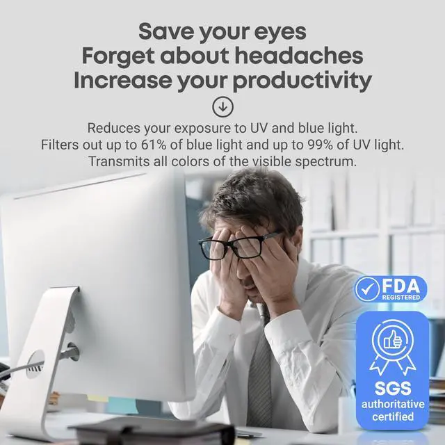 Alt view image 2 of 5 - VINTEZ Blue Light Screen Protector for 23, 23.6, 23.8, 24 Inch Computer Monitor and Laptop - Anti-UV Blue Light Blocking Film for Desktop PC, Eye Protection Filter, 21.2" x 13.4", 1 Pack