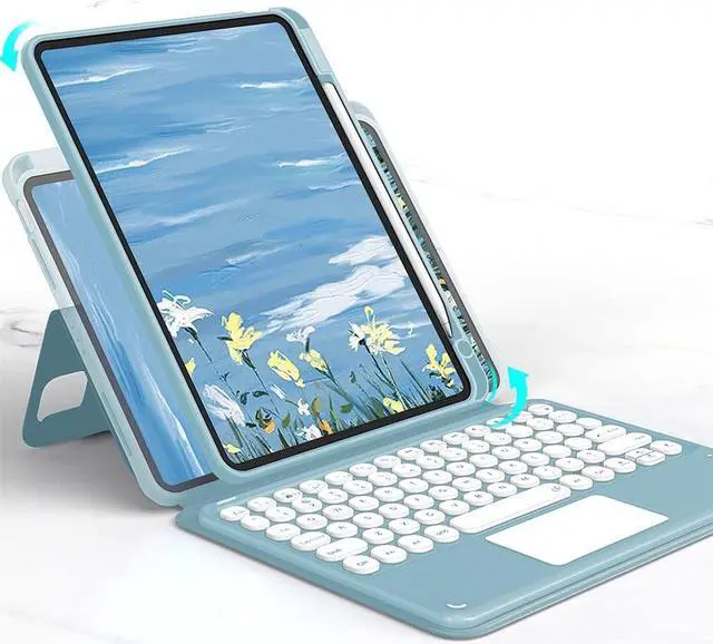 Main image of HENGHUI Magnetic Case for iPad 9.7 Inch iPad 5th / 6th Generation Pro 9.7 Vertical Keyboard Case with Touchpad Cute Color Keyboard Clear Back Cover, Light Purple