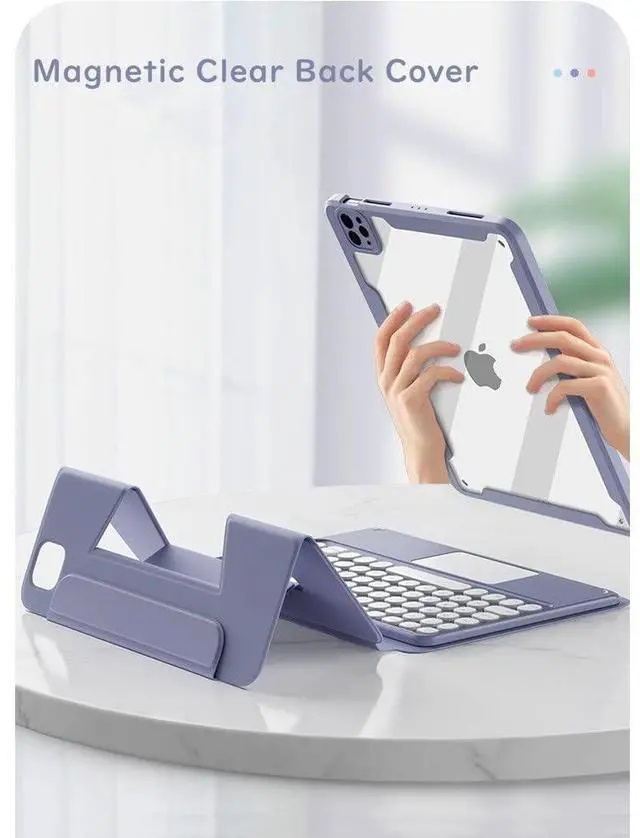 Alt view image 3 of 5 - HENGHUI Magnetic Case for iPad 9.7 Inch iPad 5th / 6th Generation Pro 9.7 Vertical Keyboard Case with Touchpad Cute Color Keyboard Clear Back Cover, Light Purple