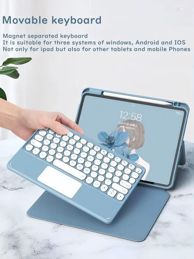 Alt view image 5 of 5 - HENGHUI Magnetic Case for iPad 9.7 Inch iPad 5th / 6th Generation Pro 9.7 Vertical Keyboard Case with Touchpad Cute Color Keyboard Clear Back Cover, Light Purple