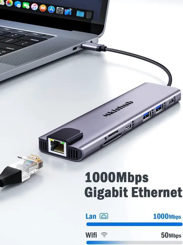 Alt view image 4 of 5 - USB C Laptop Docking Station, Mkighub 11 in 1 Type C Hub Multiport Adapter Dongle w/2 HDMI 4K, 100W PD, Gigabit Ethernet, SD/TF, 2 USB3.0, 2 USB2.0, USB C 3.0 Data, for Dell/Surface/HP/Lenovo Laptops