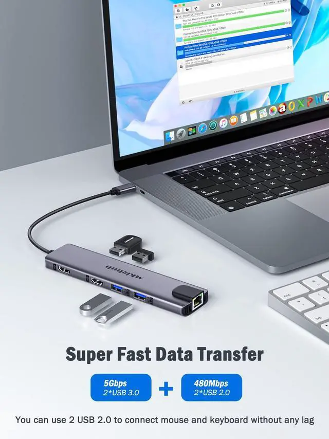 Alt view image 5 of 5 - USB C Laptop Docking Station, Mkighub 11 in 1 Type C Hub Multiport Adapter Dongle w/2 HDMI 4K, 100W PD, Gigabit Ethernet, SD/TF, 2 USB3.0, 2 USB2.0, USB C 3.0 Data, for Dell/Surface/HP/Lenovo Laptops