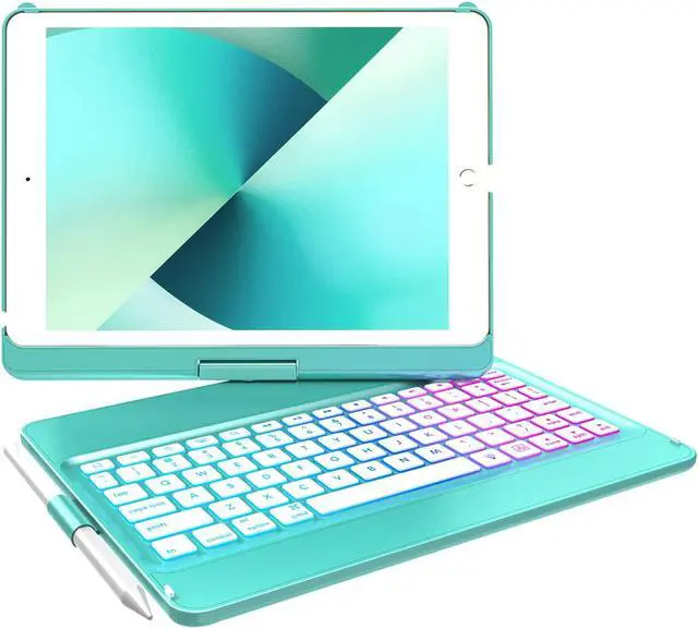 Main image of MMK Keyboard Case for iPad 10.2 inch 9th Gen 2021,iPad 8th Generation 2020,iPad 7th Generation 2019,7 Color Backlit 360 Rotatable Wireless Detachable Bluetooth Keyboard Cover Tablet Case