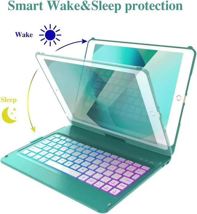 Alt view image 4 of 5 - MMK Keyboard Case for iPad 10.2 inch 9th Gen 2021,iPad 8th Generation 2020,iPad 7th Generation 2019,7 Color Backlit 360 Rotatable Wireless Detachable Bluetooth Keyboard Cover Tablet Case