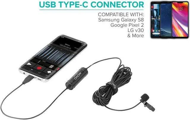Alt view image 2 of 5 - Movo LV1-UC Digital Lavalier Omnidirectional Clip-on Microphone with USB Type-C Connector Compatible with iPad Pro, Samsung Galaxy, LG, HTC Google Pixel, Google Nexus, & Other USB-C Type Smartphones