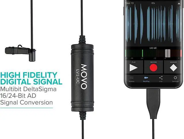 Alt view image 4 of 5 - Movo LV1-UC Digital Lavalier Omnidirectional Clip-on Microphone with USB Type-C Connector Compatible with iPad Pro, Samsung Galaxy, LG, HTC Google Pixel, Google Nexus, & Other USB-C Type Smartphones
