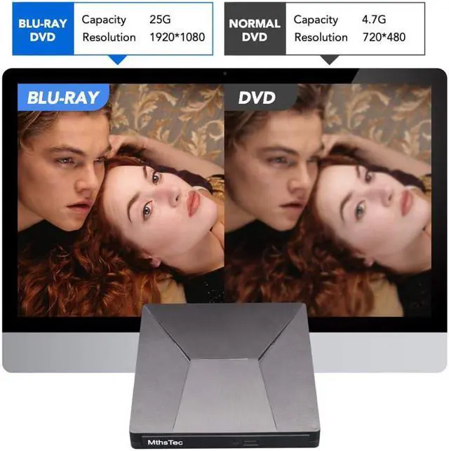 Alt view image 4 of 5 - MthsTec External Bluray DVD Drive, USB 3.0 and Type-C Blu-ray Reader 3D Slim Optical CD Drive Compatible with Windows XP/7/8/10, Laptop, Desktop, MacOS for MacBook