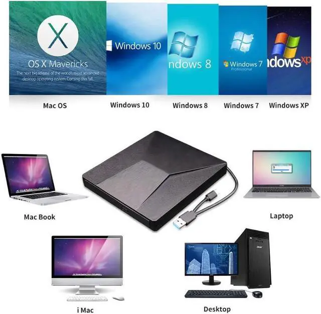 Alt view image 5 of 5 - MthsTec External Bluray DVD Drive, USB 3.0 and Type-C Blu-ray Reader 3D Slim Optical CD Drive Compatible with Windows XP/7/8/10, Laptop, Desktop, MacOS for MacBook