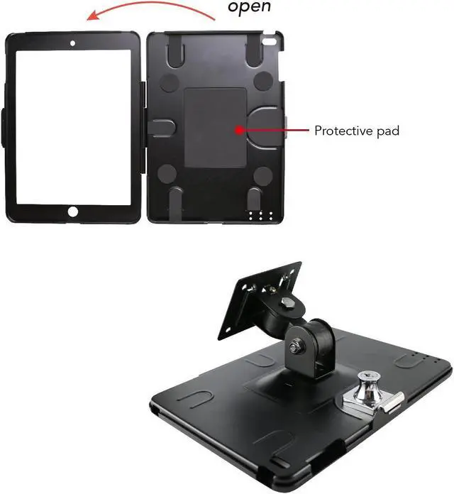Alt view image 5 of 5 - WeSTRUGGLE On Wall Mount Bracket for iPad 9.7" (6th, 5th Gen, Air 1 & 2, Pro), Anti-Theft Lock, Rotate Design, Multi-Angle, Metal (Black)