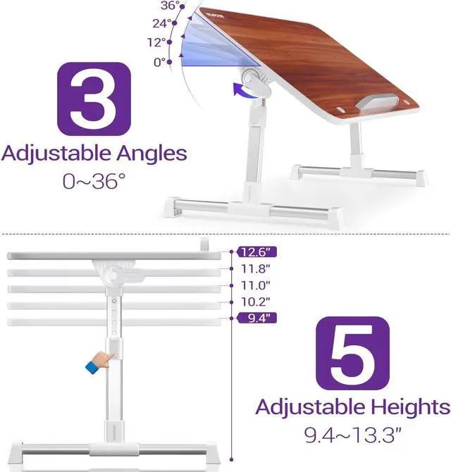 Alt view image 4 of 5 - Laptop Bed Table, NEARPOW Adjustable Laptop Bed Tray for Computer and Laptop Bed Stand, Laptop Desk for Bed, Lap Desk for Adults for Eating and Reading Holder in Shcool, Sofa and Couch, Brown