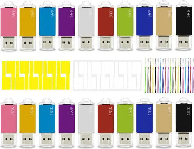 Main image of USB Memory Stick Nicepicten 16GB USB Storage 2.0 Flash Drive Thumb Drives 20 Pack Bulk USB Jump Drive 16GB Pendrive Zip Drive USB Key with LED Indicators, 20PCS Lanyards & Color Label Tags Mixcolor