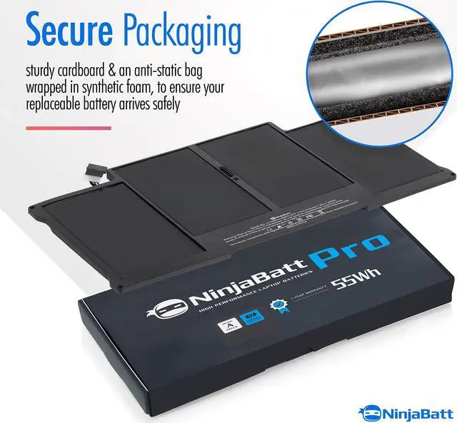Alt view image 3 of 5 - NinjaBatt Battery A1466 for Apple MacBook Air 13 Inch [2010 2011 2012 2013 2014 2015 2017 Years] A1369 A1405 A1377 | 661-7474 661-4570- High Performance [7200mAh/55Wh/7.6V]