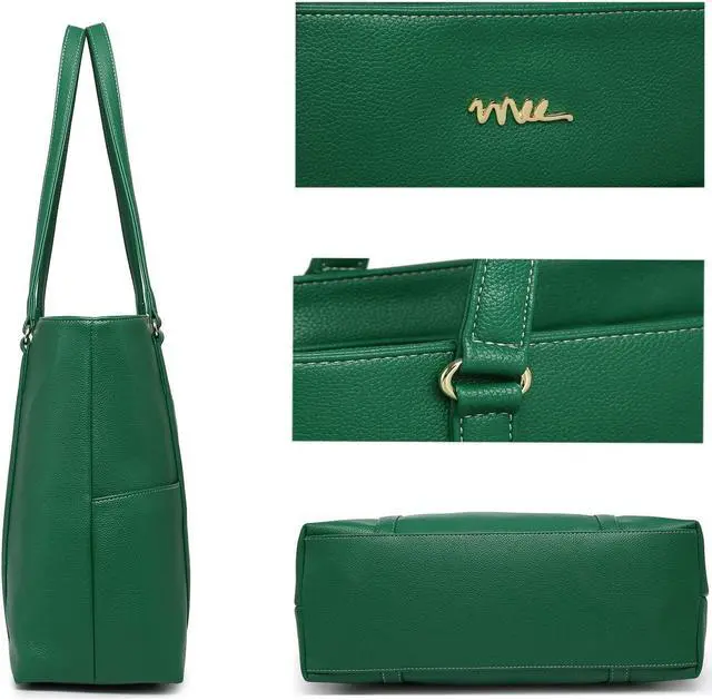 Alt view image 4 of 5 - NNEE Classic Laptop Leather Tote Bag for 15 15.6 inch Notebook Computers Travel Carrying Bag with Smart Trolley Strap Design - Green