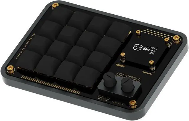 Main image of NLOFIN Double Knob Custom Macro Pad Programmable Designer Mini Keyboard 16 Keys with Screen (Grey,KB16)