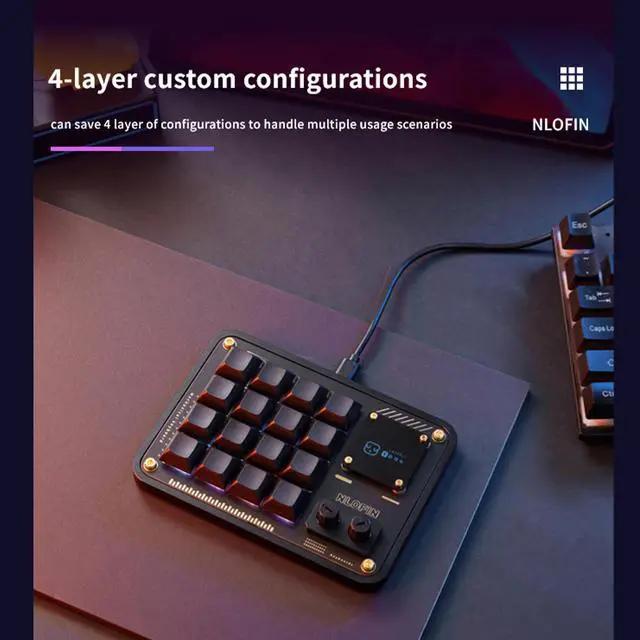 Alt view image 3 of 5 - NLOFIN Double Knob Custom Macro Pad Programmable Designer Mini Keyboard 16 Keys with Screen (Grey,KB16)