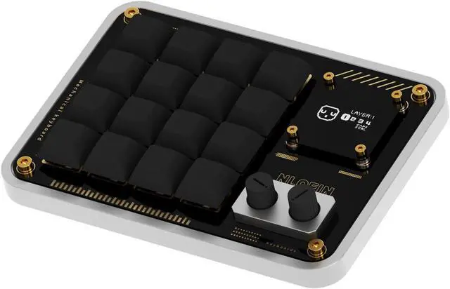Main image of NLOFIN Double Knob Custom Macro Pad Programmable Designer Mini Keyboard 16 Keys with Screen (Silver,KB16)