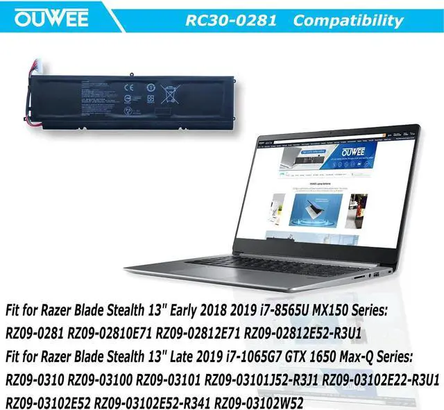 Alt view image 4 of 5 - OUWEE RC30-0281 Laptop Battery Compatible with Razer Blade Stealth 13.3 Early 2018 2019 RZ09-0281 RZ09-02810 RZ09-02812 RZ09-0310 RZ09-03100 RZ09-03101 Series RC30-028102 3ICP6/59/84 11.55V 53.1Wh