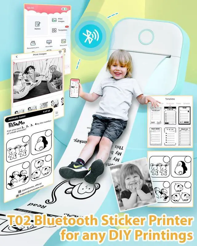Alt view image 2 of 5 - Phomemo T02 Mini Printer - Inkless Thermal Pocket Printer for Study Notes, Stickers, Photos, DIY Printing - Bluetooth - White - A6 Paper Size