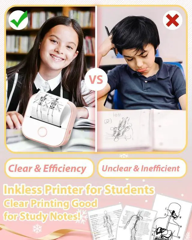 Alt view image 2 of 5 - Phomemo T02 Printer Set with 3 Rolls Paper Inkeless Printer- Mini Printer Sticker Maker Bluetooth Thermal Pocket Printer for Study Notes, Stickers, Photos, DIY Printing, for Birthday,Pink