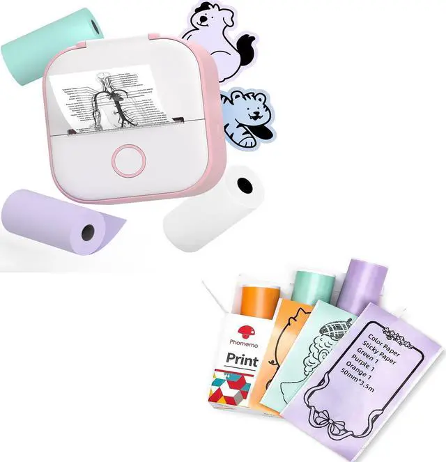 Main image of Phomemo T02 Printer Set with 3 Rolls Paper Inkeless Printer- Mini Printer Sticker Maker Bluetooth Thermal Pocket Printer for Study Notes, Stickers, Photos, DIY Printing, for Birthday,Pink