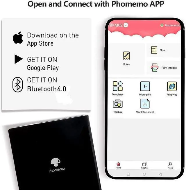 Alt view image 2 of 5 - Phomemo M02 Mini Printer- Bluetooth Thermal Photo Printer with 3 Rolls Colorful Sticker Paper, Compatible with iOS + Android for Plan Journal, Study Notes, Art Creation, Work, Gift