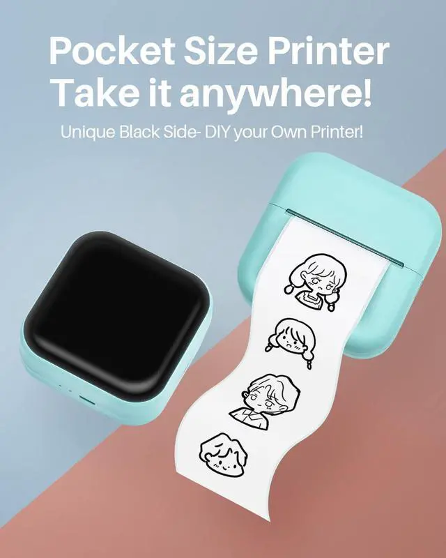 Alt view image 3 of 5 - Phomemo Mini Pocket Printer- with 3 Rolls Paper M02X Inkless Printer Blutooth Thermal Portable Sticker Printer for Study, DIY Scrapbook, Photos, Green