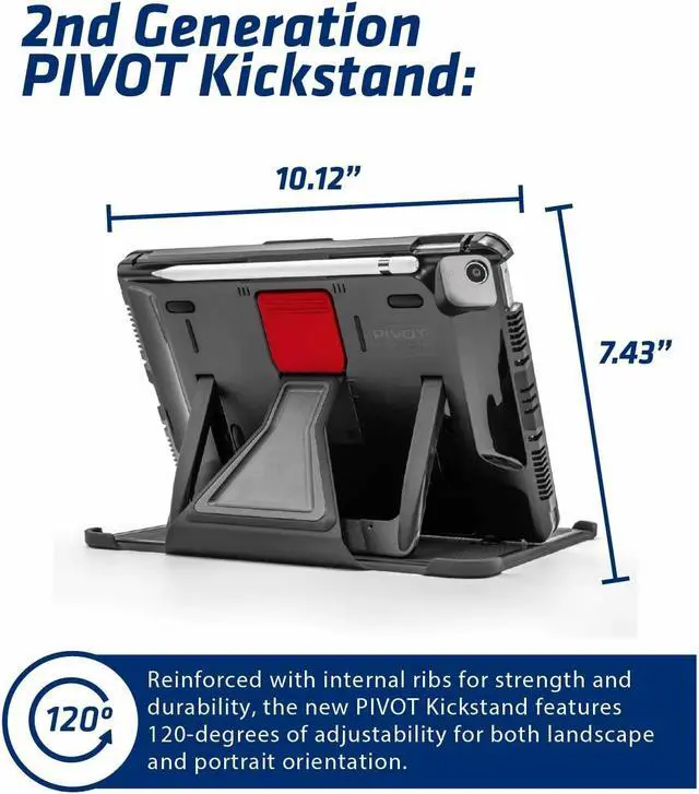 Alt view image 4 of 5 - PIVOT A22A Atlas Tablet Case - Fits iPad (10th gen.) - 360 Degree Protection - for Professional Pilots, General Aviation - Black Body/Red Clip