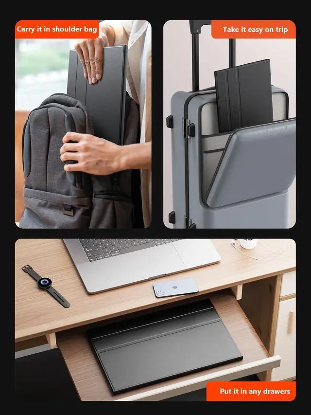 Alt view image 3 of 5 - 4K Portable Monitor, 13.3" UHD IPS Portable Laptop Monitor, Second Monitor Dual USB C HDMI Computer Gaming Display with Speakers, Travel Monitor for PC Phone PS4/5 Xbox Switch