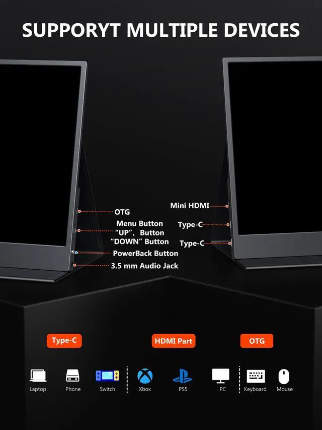 Alt view image 5 of 5 - 4K Portable Monitor, 13.3" UHD IPS Portable Laptop Monitor, Second Monitor Dual USB C HDMI Computer Gaming Display with Speakers, Travel Monitor for PC Phone PS4/5 Xbox Switch