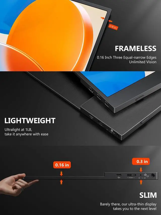 Alt view image 4 of 5 - 4K Portable Monitor, 13.3" UHD IPS Portable Laptop Monitor, Second Monitor Dual USB C HDMI Computer Gaming Display with Speakers, Travel Monitor for PC Phone PS4/5 Xbox Switch