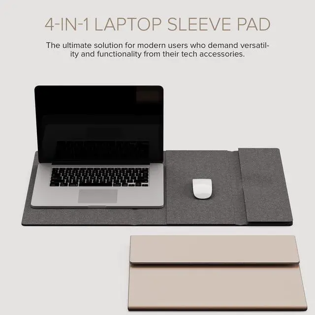 Alt view image 2 of 5 - Hands 8. 4-in-1 Protective Magnetic Laptop Sleeve Pad with Mouse Mat & Accessory Pouch (Vintage Ebony Blue, 13"-14")