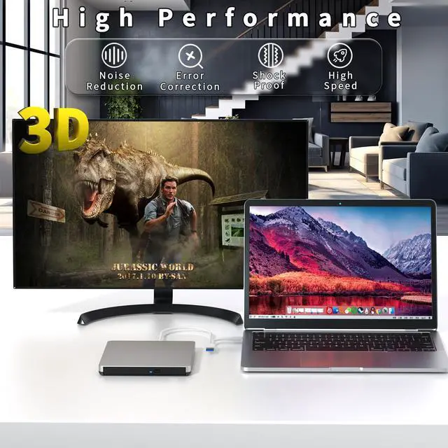 Alt view image 2 of 5 - POTVMOSL External Compatible Blu ray Drive Player Read/Write Portable Drive Burner Compatible USB 3.0 and Type-C DVD Burner Compatible with Win8/Win10/ Win11 for MacBook Laptop Desktop