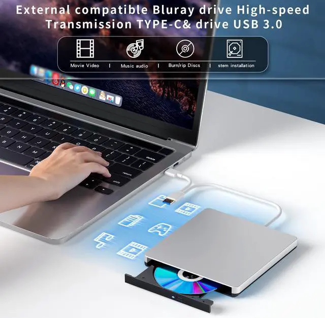 Alt view image 4 of 5 - POTVMOSL External Compatible Blu ray Drive Player Read/Write Portable Drive Burner Compatible USB 3.0 and Type-C DVD Burner Compatible with Win8/Win10/ Win11 for MacBook Laptop Desktop