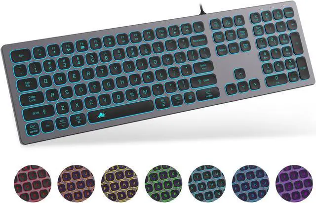 Main image of POWZAN Aluminum Quiet Wired Keyboard Backlit- Slim Chiclet Keyboard Compatible with Apple iMac, MacBook, Mac and PC, USB Keyboard Numeric Keypad RGB Lighted Key - Space Gray