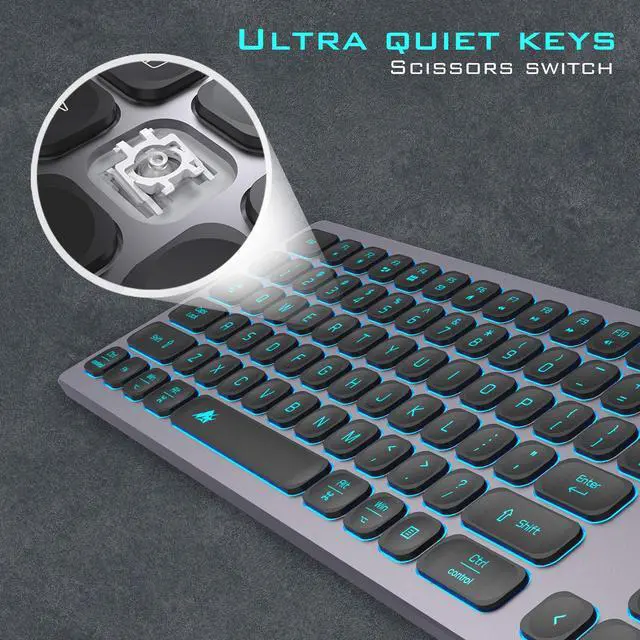 Alt view image 3 of 5 - POWZAN Aluminum Quiet Wired Keyboard Backlit- Slim Chiclet Keyboard Compatible with Apple iMac, MacBook, Mac and PC, USB Keyboard Numeric Keypad RGB Lighted Key - Space Gray