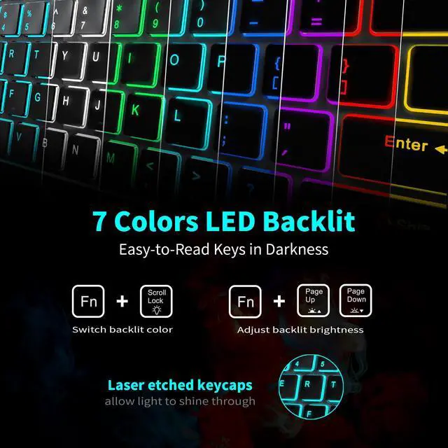 Alt view image 2 of 5 - POWZAN Backlit Wireless Keyboard and Mouse, Rechargeable Quiet Wireless Keyboard Mouse Combo, Jiggle Mouse, 2.4G Cordless USB Keyboard Slim Full Size for Apple iMac, MacBook, laptop and PC, Space Gray