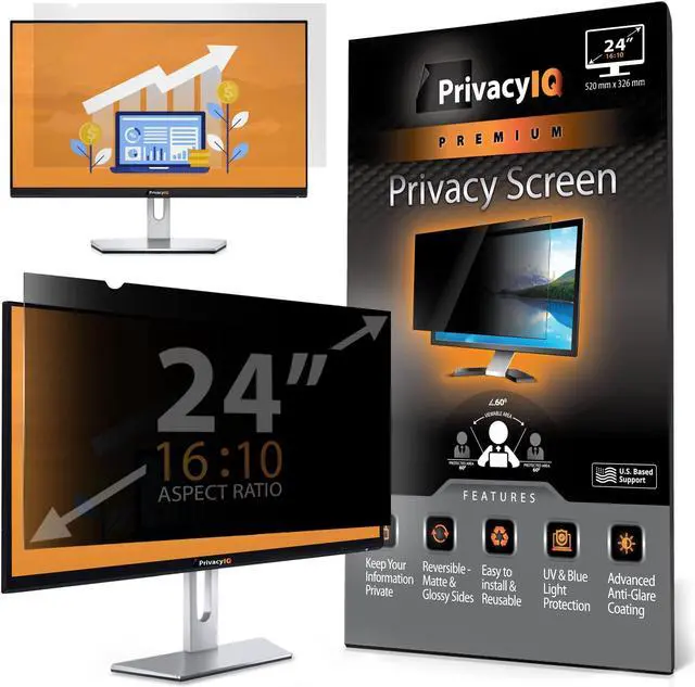 Main image of Privacy IQ (16:10) 24" Inch Monitor Privacy Screen-Filter for 60 Degree Privacy, Advanced Anti-Glare, UV Light Reduction & Blue Light Filter (12.75 Inches Tall)