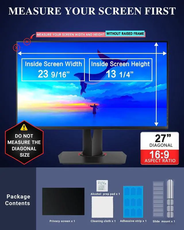 Alt view image 2 of 5 - PYS 27 Inch Privacy Screen for 16:9 Widescreen Computer Monitor - Easy Removable Screen Filter Shield - Anti Glare & Blue Light - Anti Scratch Protector Film for Data Security