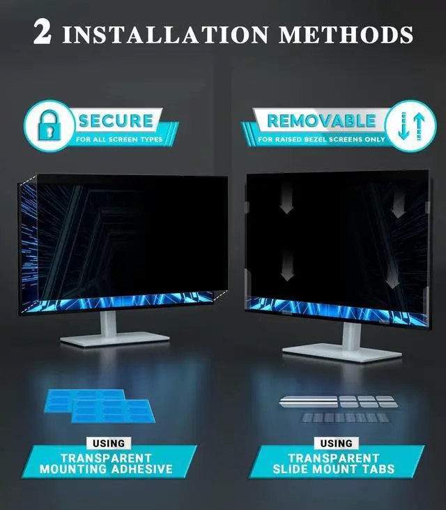 Alt view image 4 of 5 - PYS 27 Inch Privacy Screen for 16:9 Widescreen Computer Monitor - Easy Removable Screen Filter Shield - Anti Glare & Blue Light - Anti Scratch Protector Film for Data Security