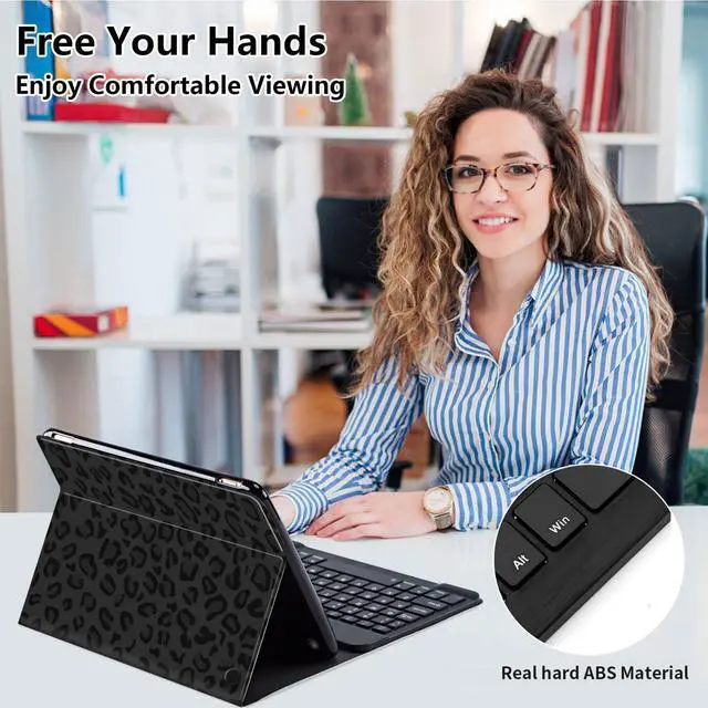 Alt view image 5 of 5 - Qindaiwen Keyboard Case for  Fire HD 10 Tablet (13th/11th Generation,2023/2021 Release) 10.1", PU Leather Stand Cover with Detachable Bluetooth Keyboard, Black Leopard Print