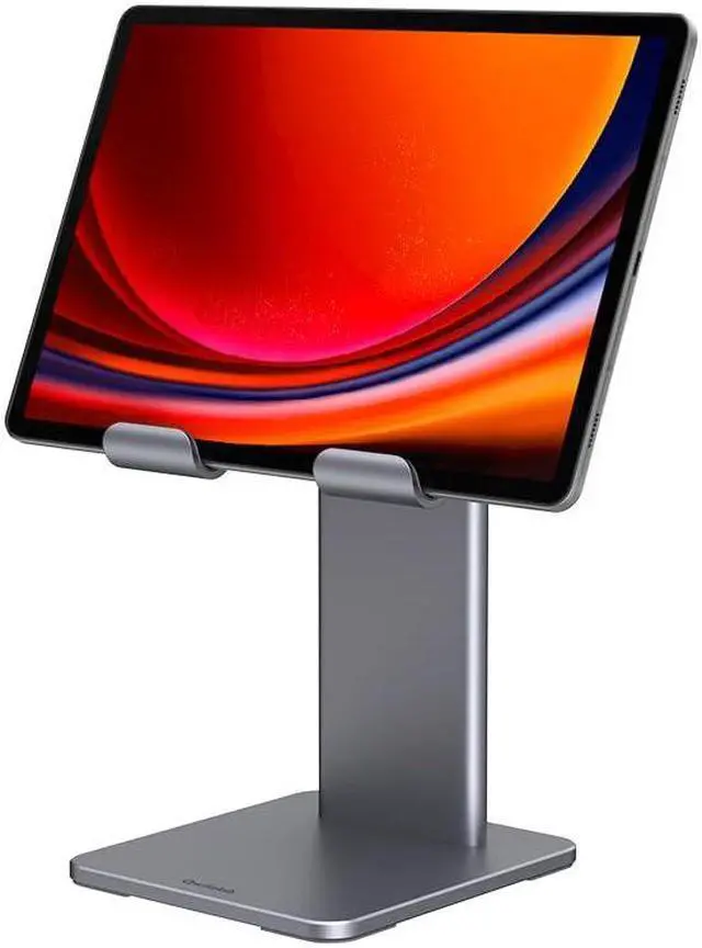 Main image of Qwiizlab Aluminum Stand for iPad Air iPad Pro Android Tablets, Adjustable 80degTilt, Metal Base (Space Gray)