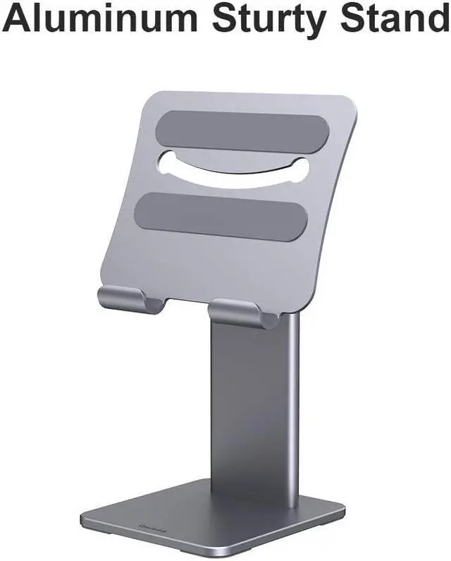 Alt view image 2 of 5 - Qwiizlab Aluminum Stand for iPad Air iPad Pro Android Tablets, Adjustable 80degTilt, Metal Base (Space Gray)