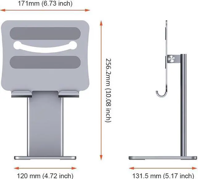Alt view image 4 of 5 - Qwiizlab Aluminum Stand for iPad Air iPad Pro Android Tablets, Adjustable 80degTilt, Metal Base (Space Gray)
