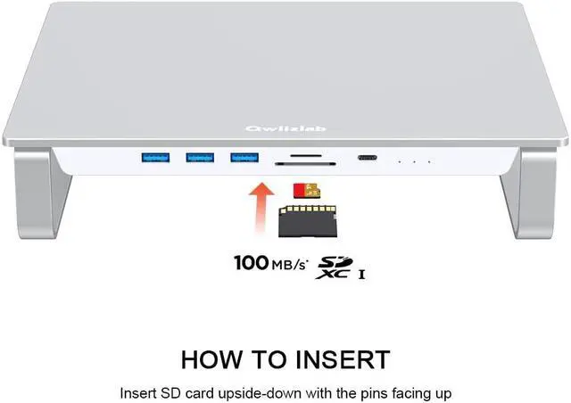 Alt view image 4 of 5 - Qwiizlab USB C Hub Stand with Dual Drive Enclosure, Docking Station for Mac Studio Mac mini M2/M1/Intel, Type-C 10Gbps, Card Readers 100MB/s, Fits M.2 NVMe NGFF SSD & 2.5'' SATA SSD (Silver)