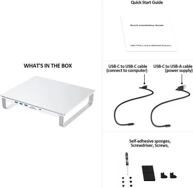 Alt view image 5 of 5 - Qwiizlab USB C Hub Stand with Dual Drive Enclosure, Docking Station for Mac Studio Mac mini M2/M1/Intel, Type-C 10Gbps, Card Readers 100MB/s, Fits M.2 NVMe NGFF SSD & 2.5'' SATA SSD (Silver)