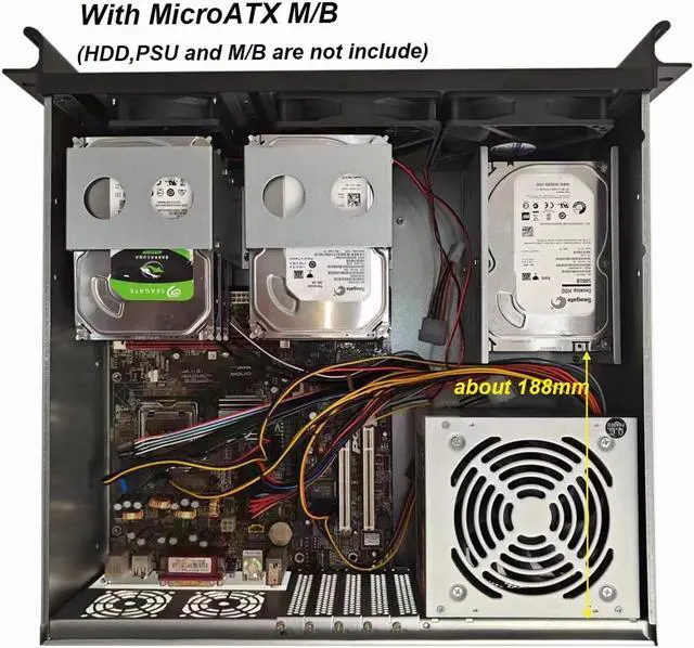 Alt view image 5 of 5 - RackChoice Micro ATX (7x3.5 HDD/Mini-ITX (11x3.5 HDD) 3U Rackmount Server Chassis,with 2x120mm+1x80mm Fan infront, Support Standard ATX PSU with Either top or Side Cooling